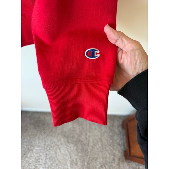 Champion Authentic Sweatshirt Mens Size Large Graphic Logo Pullover Red Hoodie - Picture 3 of 11